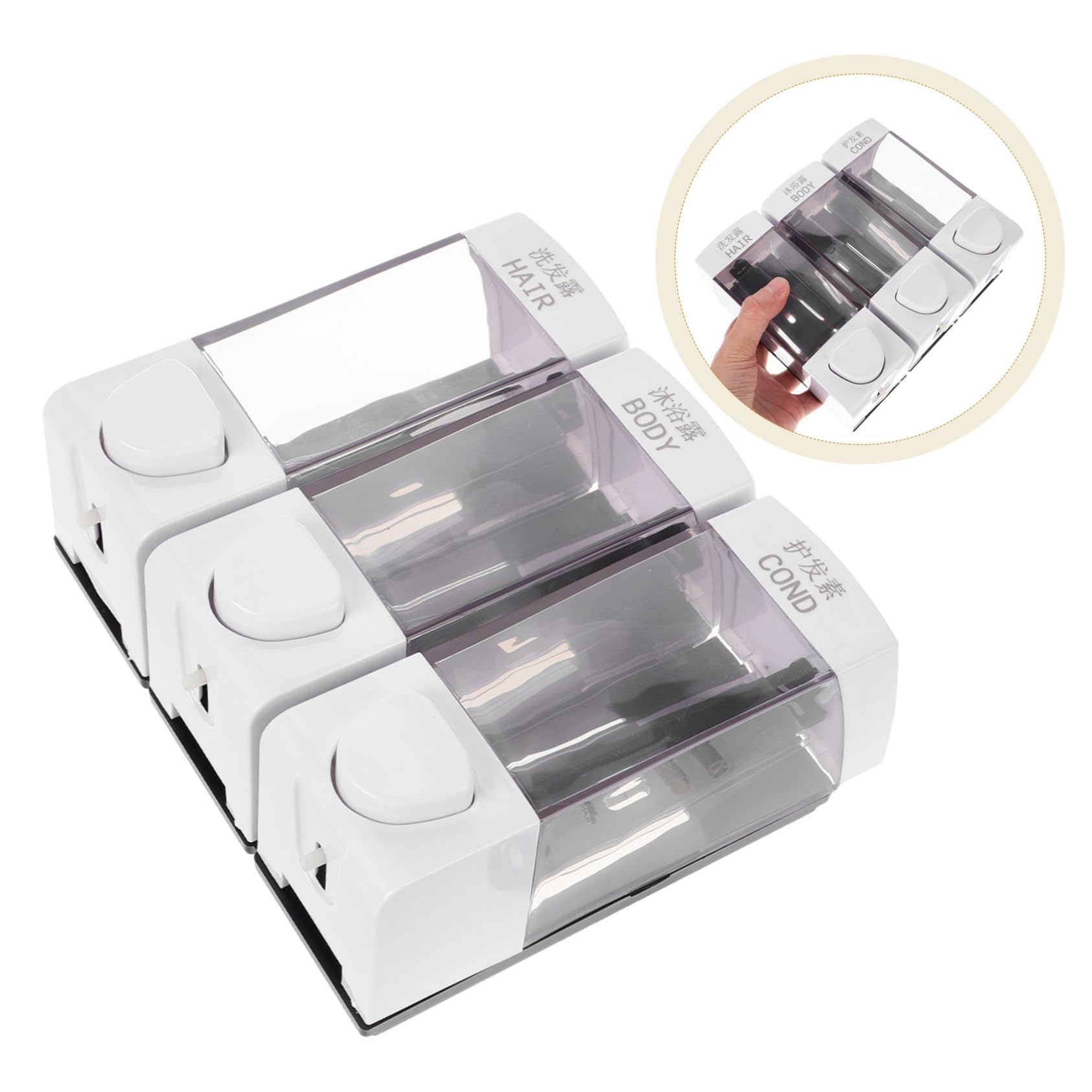 LABRIMP Dispenser Sapone da Doccia a Parete, 3 Scomparti, 1050ml, Abs, Facile da Installare, per Bagno e Shampoo