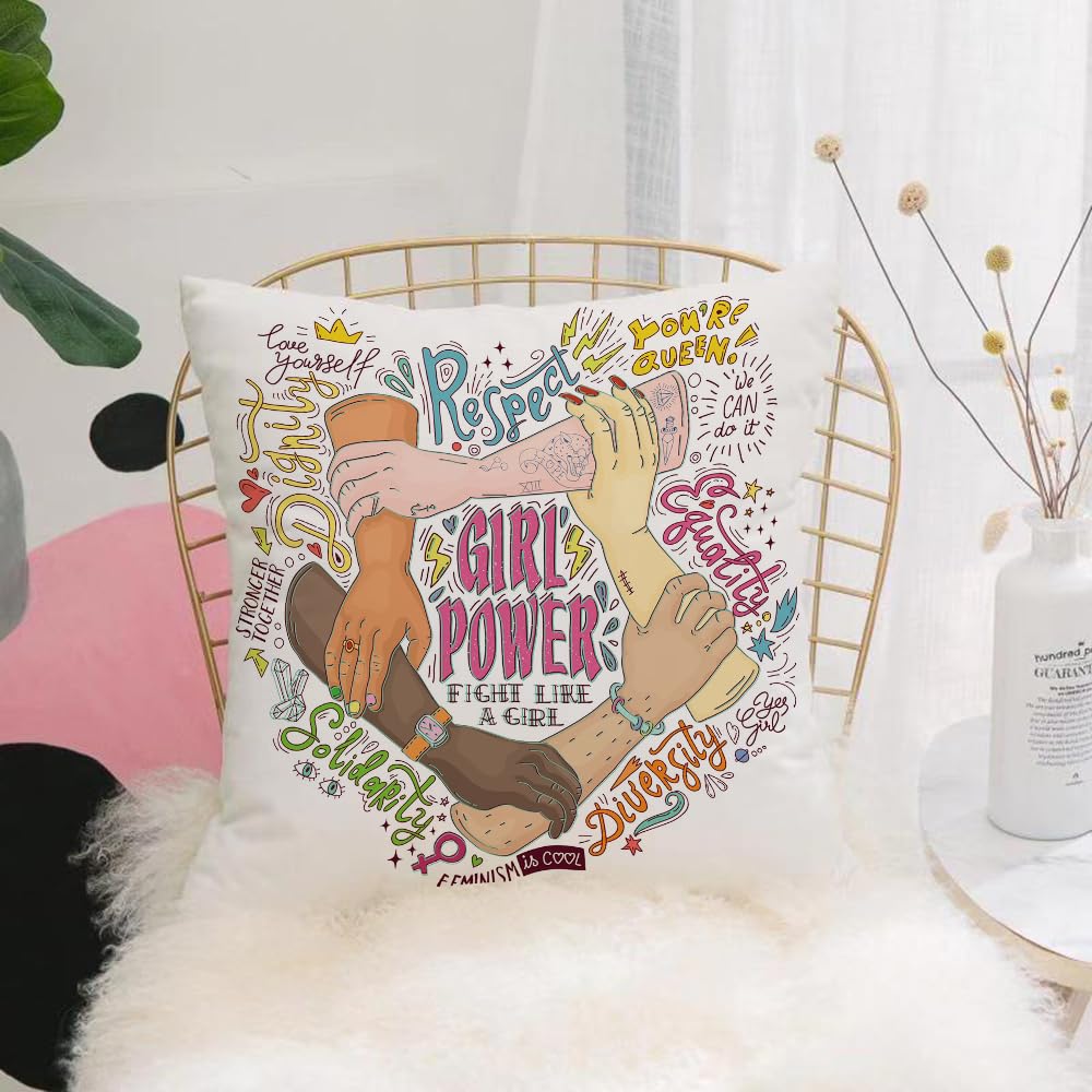 HYMSXW Cushion Cover,Throw Pillow Case Home Decorative for Living Room Bedroom Sofa Chair 20X20 Inch,Feminism concept. Girl Power hand drawn illustration. Colorful illustration for,Pillowcase 50X50cm