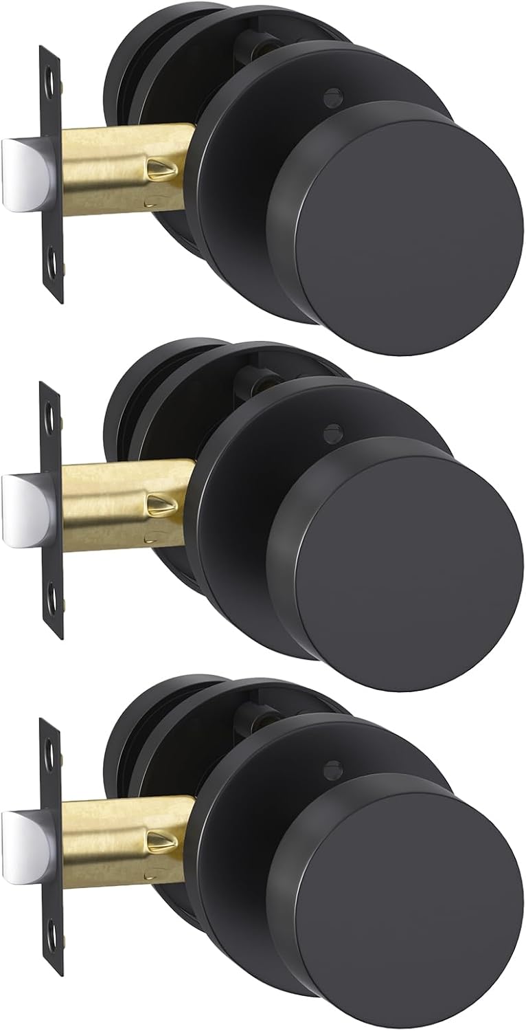 goldenwarm Black Door Knobs Interior, Heavy Duty Zinc-Alloy Privacy Matte Black Interior Door Knobs, Indoor Doorknobs for Bedroom, Bathroom (3 Pack) 3 Pack Privacy Black