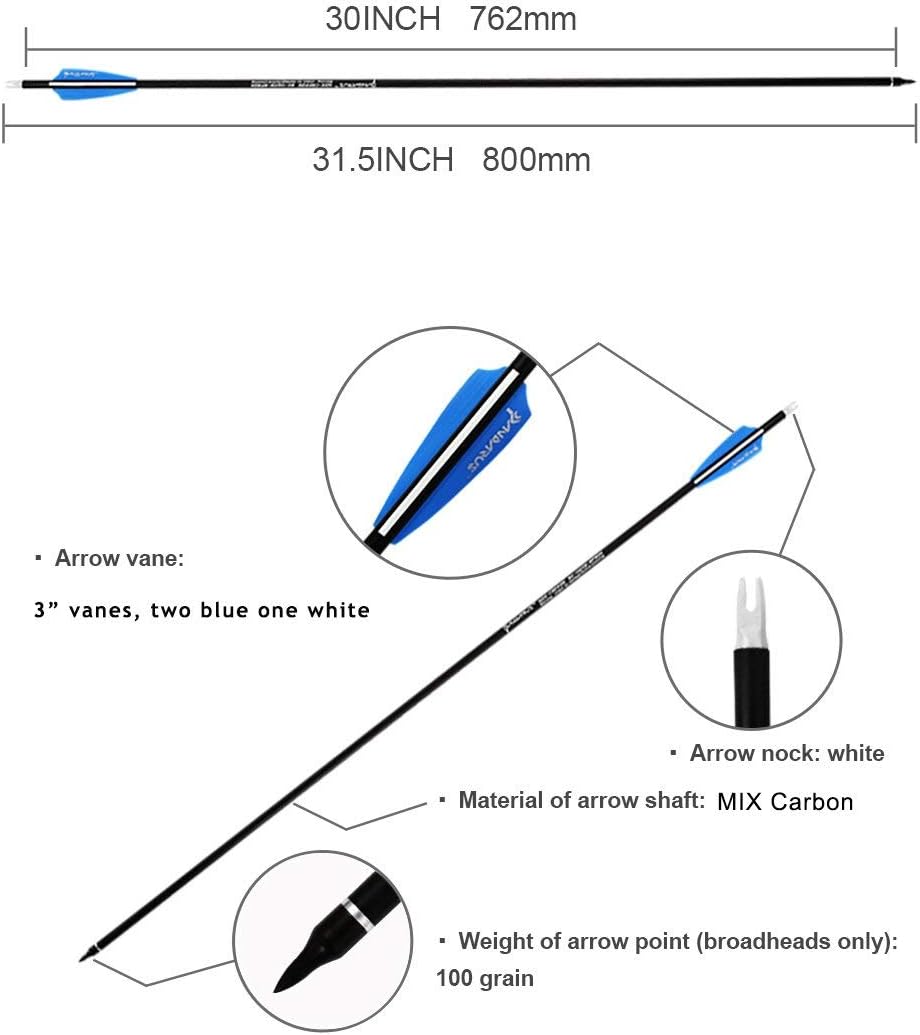 PANDARUS Archery 30Inch Carbon Practice Hunting Arrows with Removable for Youth Compound & Recurve Bow Target (Pack of 12) : Sports & Outdoors