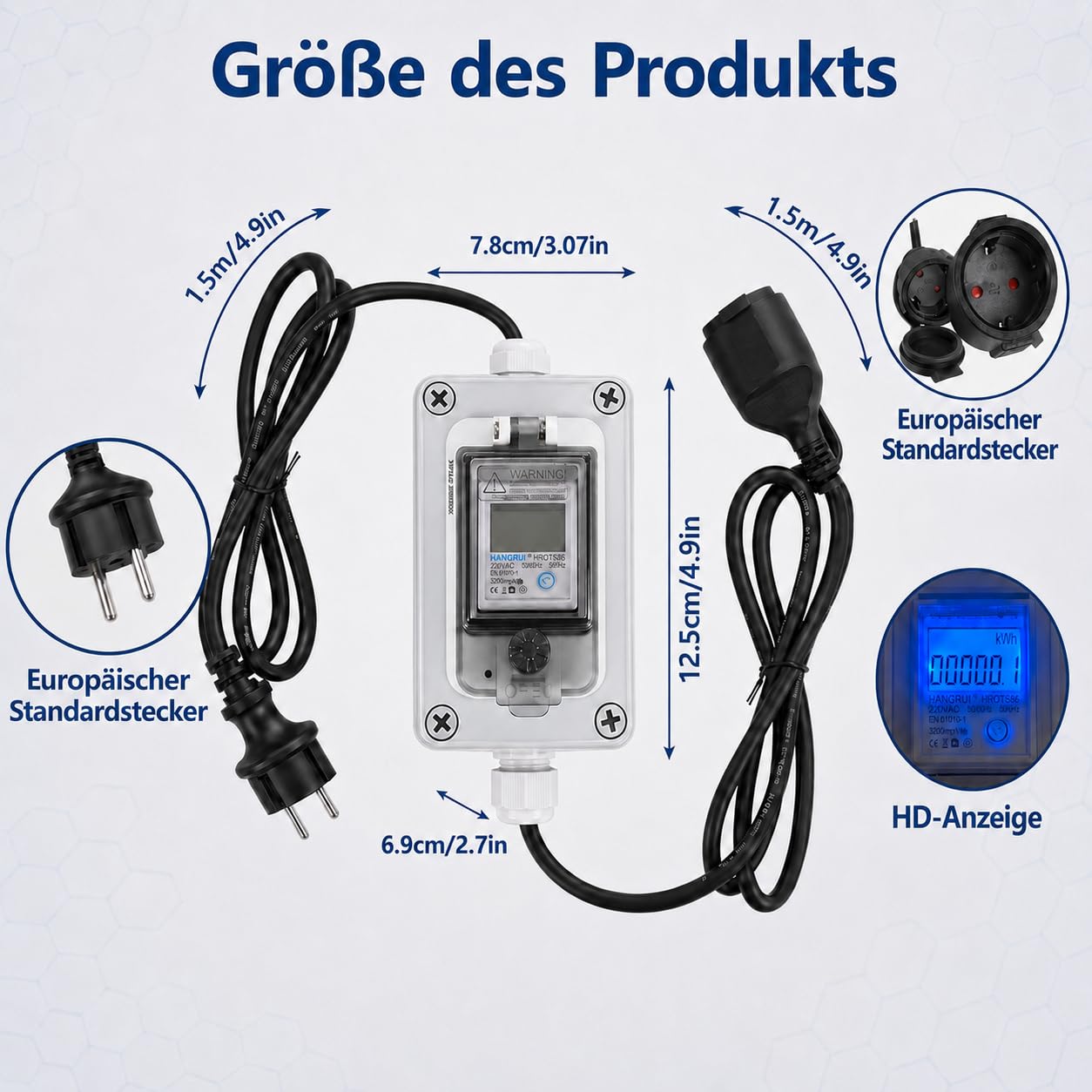 Contatore di corrente per presa da 230 V, per camper, ambienti esterni | digitale, consumo energetico