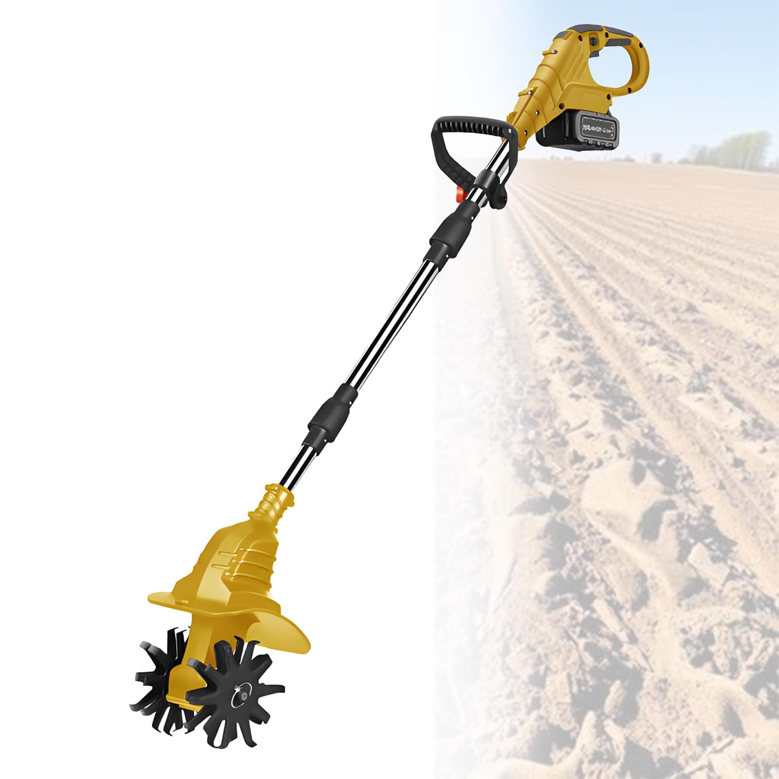 Motocoltivatore Elettrico A Batteria,Motocoltivatore Elettrico Da Giardino A 270 Giri/Min Per Aratura,Diserbo,Rivoltamento Del Terreno,Rimozione Delle Erbacce,Yellow-FourBlades-1battery