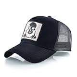 Animal Patch Mesh Trucker Baseball Cap Collection, Embroidered Design, Black
