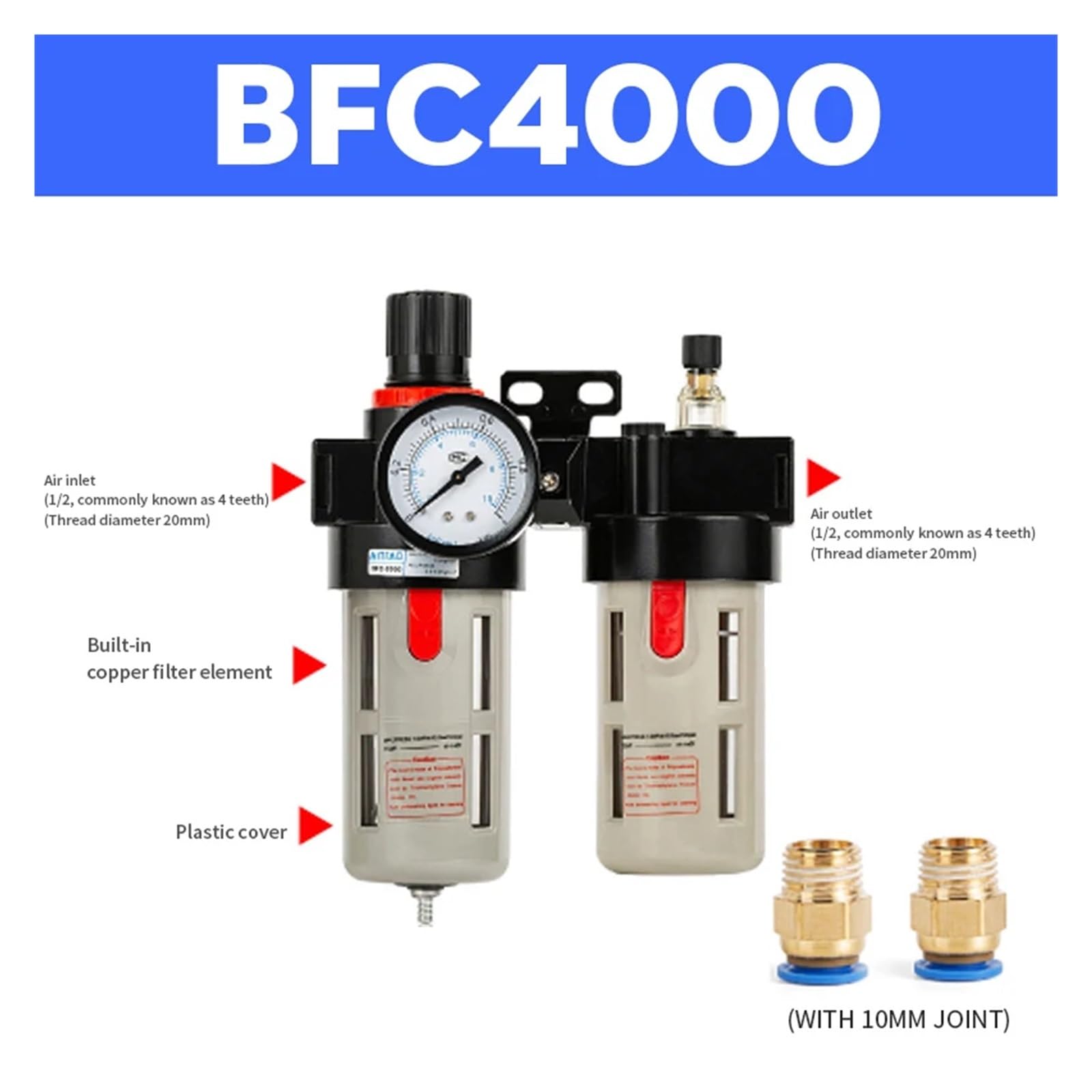 BFC-2000 BFC-3000 BFC-4000 Pneumatyczne urządzenie do uzdatniania powietrza z manometrem, filtrem i zaworem regulacyjnym ciśnienia pneumatycznego (BFC4000 PC10)
