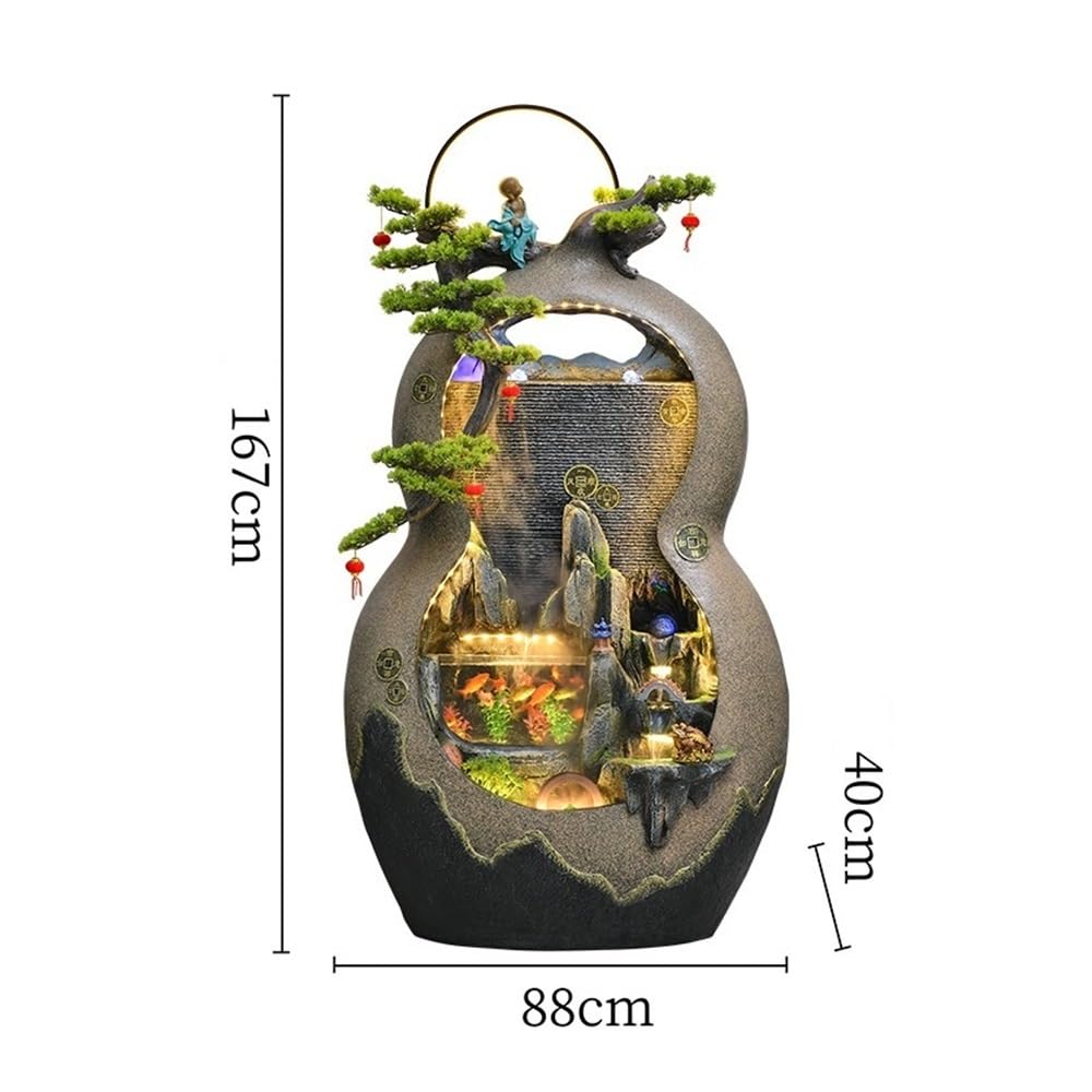 Indoor Floor Fountain Creative Gourd Shaped Flowing Ornaments Attract Wealth Rockery Fountains Water Features Balconies Floor Decorations Water Fountain
