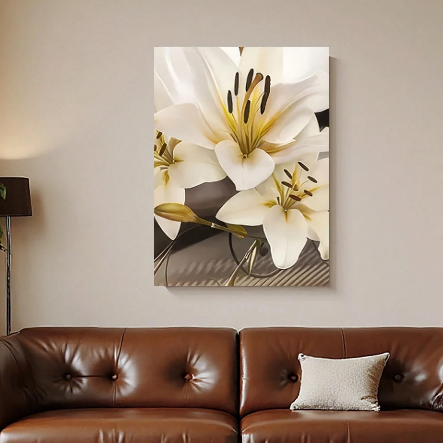 TZKBDMA White Lilies Floral Canvas Wall Art Spring Theme For Living Room Nordic Minimalist Prints Artwork Decor for Bedroom(70x90cm/Without frame)