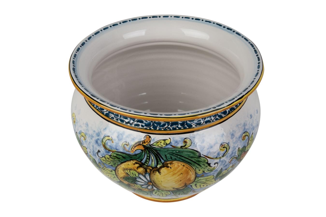 Cerames Pflanzkübel Keramik im sizilianischen Stil von Caltagirone Vaso di limoni M – Italienischer Blumenkübel, runder Blumentopf für Innenbereich und Fensterbank, Ø 27 cm, Höhe 21 cm