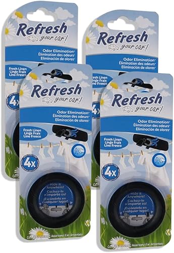 Refresh Your Car Anillo de eliminación de olores discreto (lino fresco, paquetes de 4)