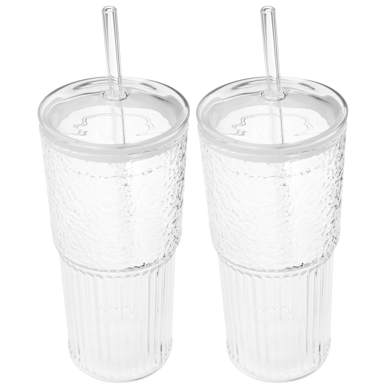 Angoily Glas Trinkbecher Großes Fassungsvermögen Glatte Oberfläche 650ml 2 Stück mit Deckel und Strohhalm für Cafés und Hotels