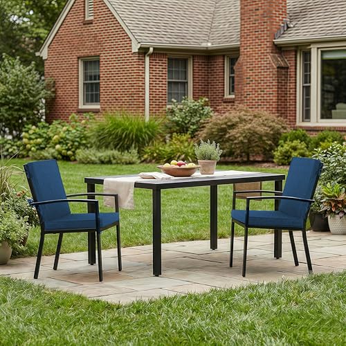 Image of Outdoor Chair Cushions, Water-Resistant & Fade-Resistant, Patio Furniture Lawn Dining Chair Seat Replacement with Mid Back, Ties Zipper, Removable Cover, 18 x 16.5 Inch, Set of 1, Navy Blue