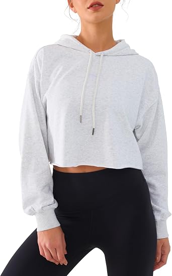 DITOK Womens Cropped Hoodie Sweatshirt Oversize Long Sleeve Loose Hoodies Ladies Drop Shoulder Pullover Casual Athletic