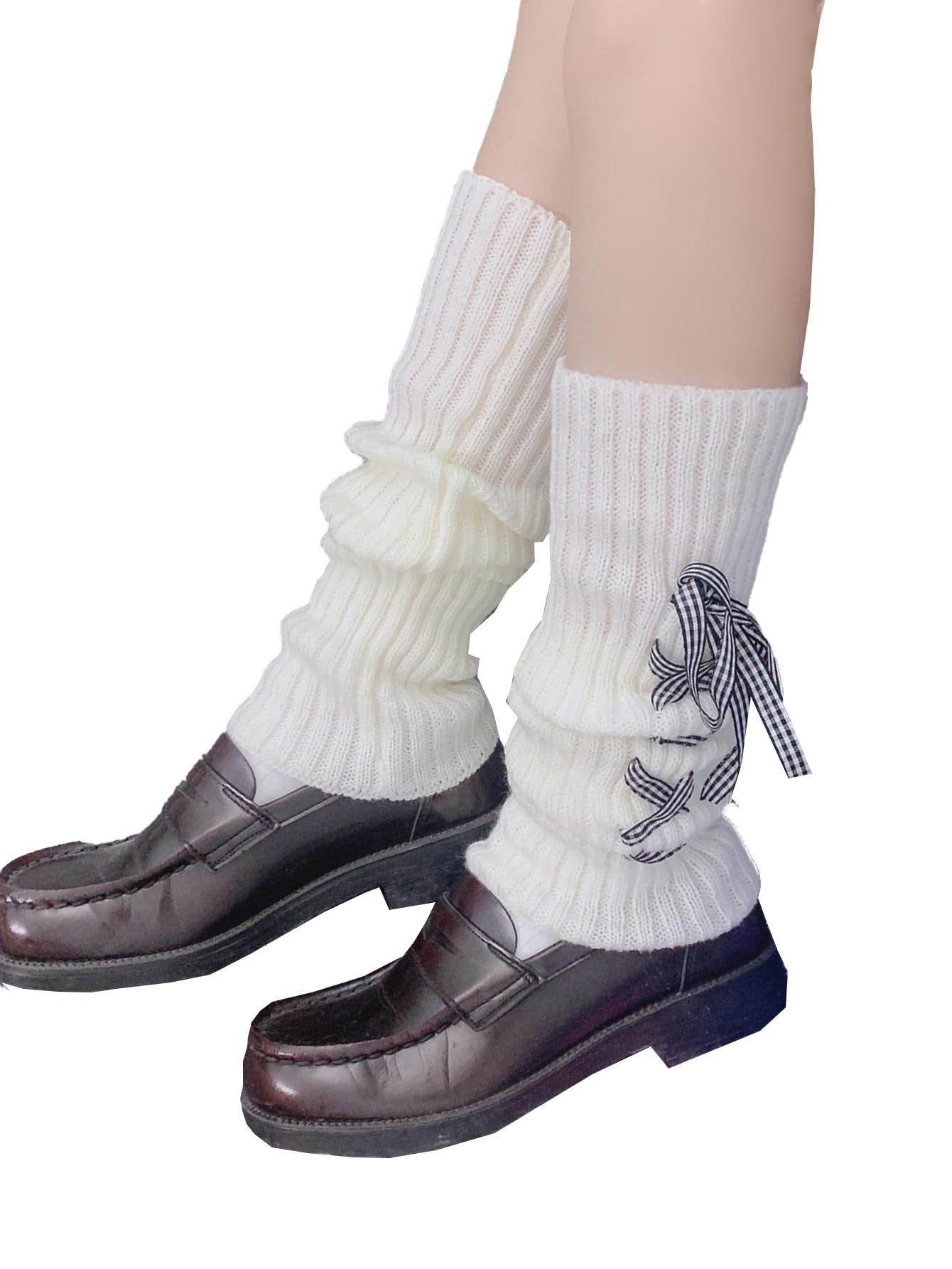 SHENHE Women's Y2K Coquette Bow Leg Warmers Cute Knit Stacked Ballet 80s Leg Warm Boot Socks: One-Size White Deep Blue