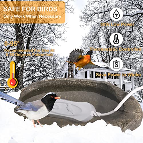 Bird Bath Heater For Outdoors In Winter, Pond De-Icer 80 Watts Birdbath Deicer Water Heater Durable Birdbath Heater For Winter With Aluminum Base Waterproof & Thermostatically Controlled Saving Energy #TOP3