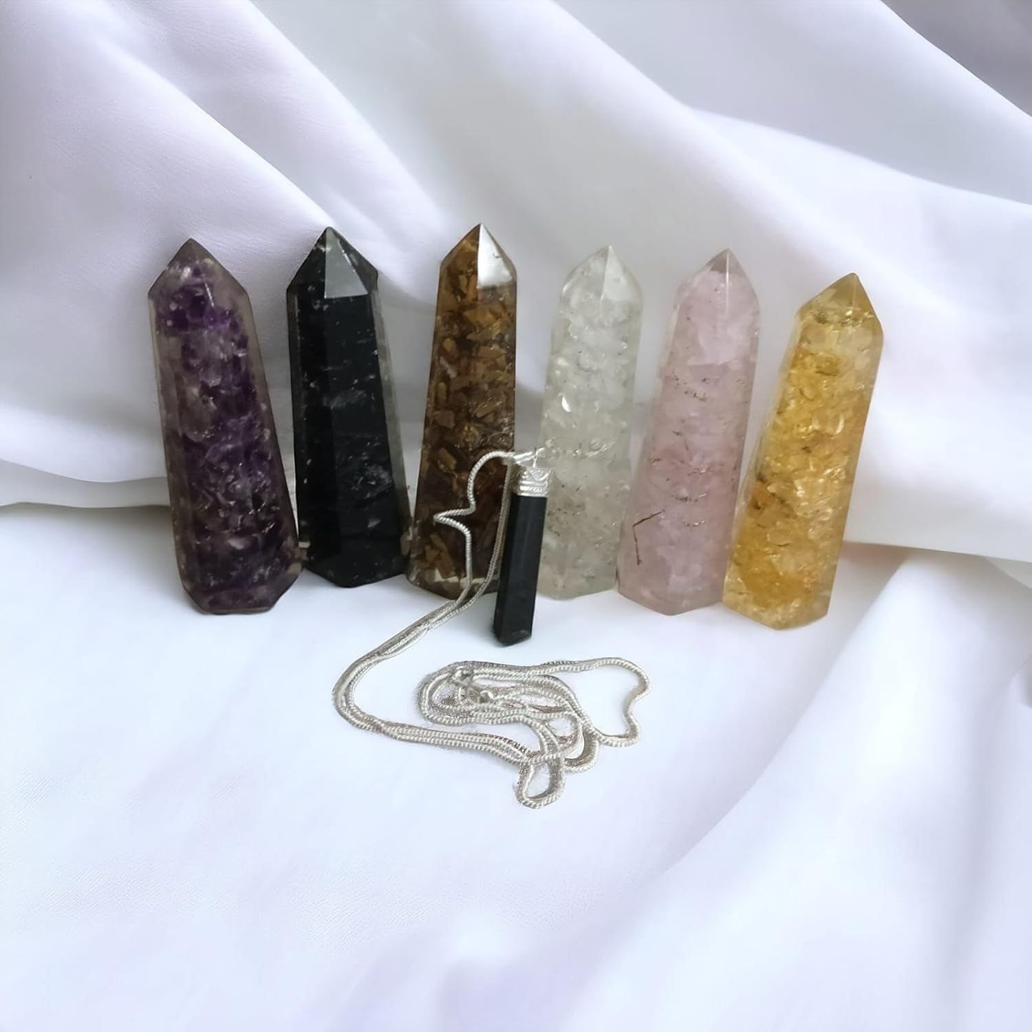 Orgonite Crystal Wands for Healing Set of 6 – Amethyst Crystal, Black Tourmaline Crystals, Citrine Crystal, Clear Quartz Crystals - orgone Wand and Healing Stones for Positive Energy,