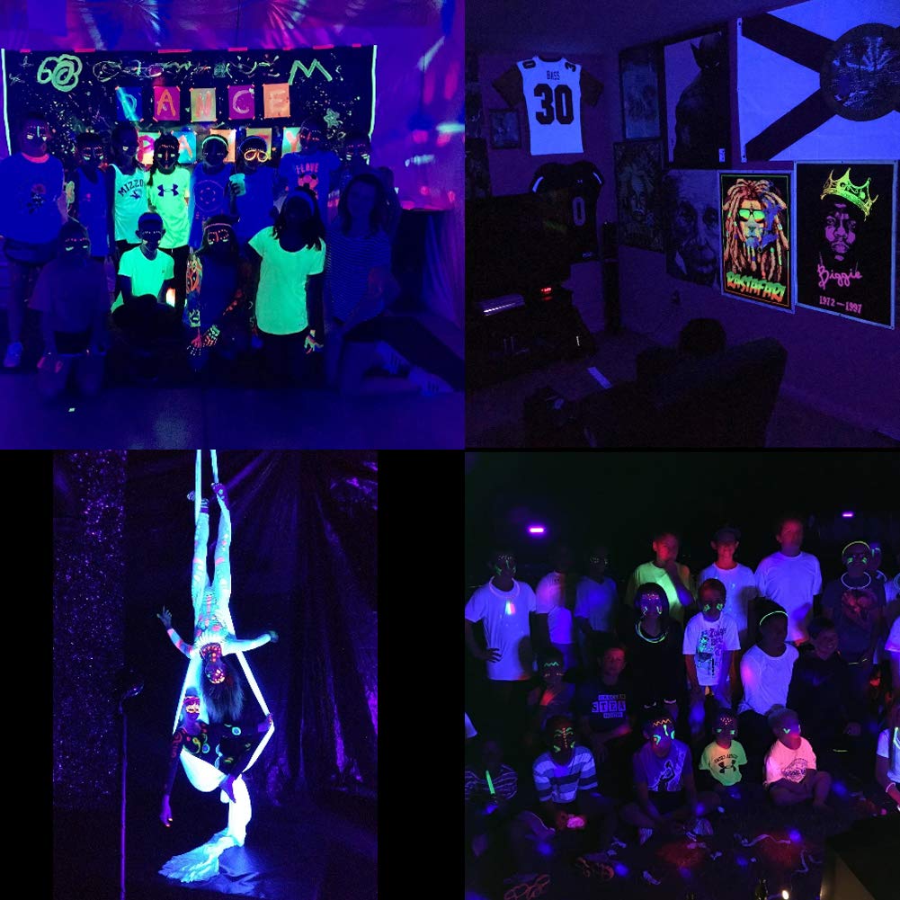 UKing 4pcs 72W Lumière Noire UV 36 LED Par avec Télécommande et Contrôle DMX, UV Lampe de Scène pour Halloween Noël Soirée Body Painting Affiches Maquillage Peinture