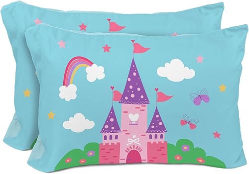 Sunny Side Up Magic Castle - Juego de 2 fundas de almohada reversibles, fundas de almohada de doble cara, ropa de cama de princesa súper suave para