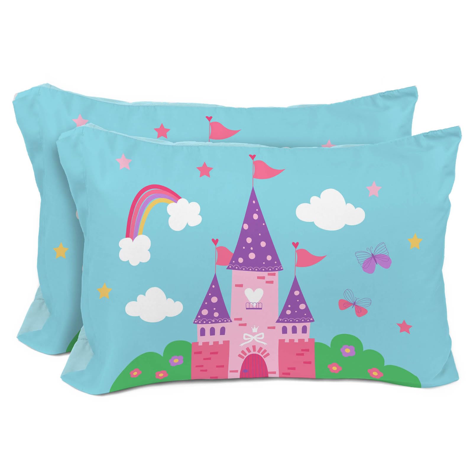 Sunny Side Up Magic Castle 2 Pack Reversible Pillowcases - Double Sided Pillow Covers, Kids Super Soft Princess BeddingOEKO-TEX STANDARD 100