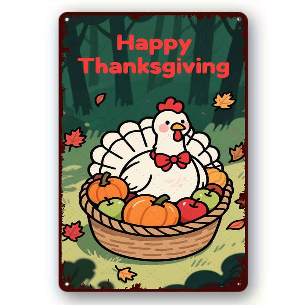 peiyeety Funny Metal Tin Sign Happy Thanksgiving Chinken Vintage Metal Sign For Home Outdoor Indoor Office Bar Yard Decor 8x12 Inch