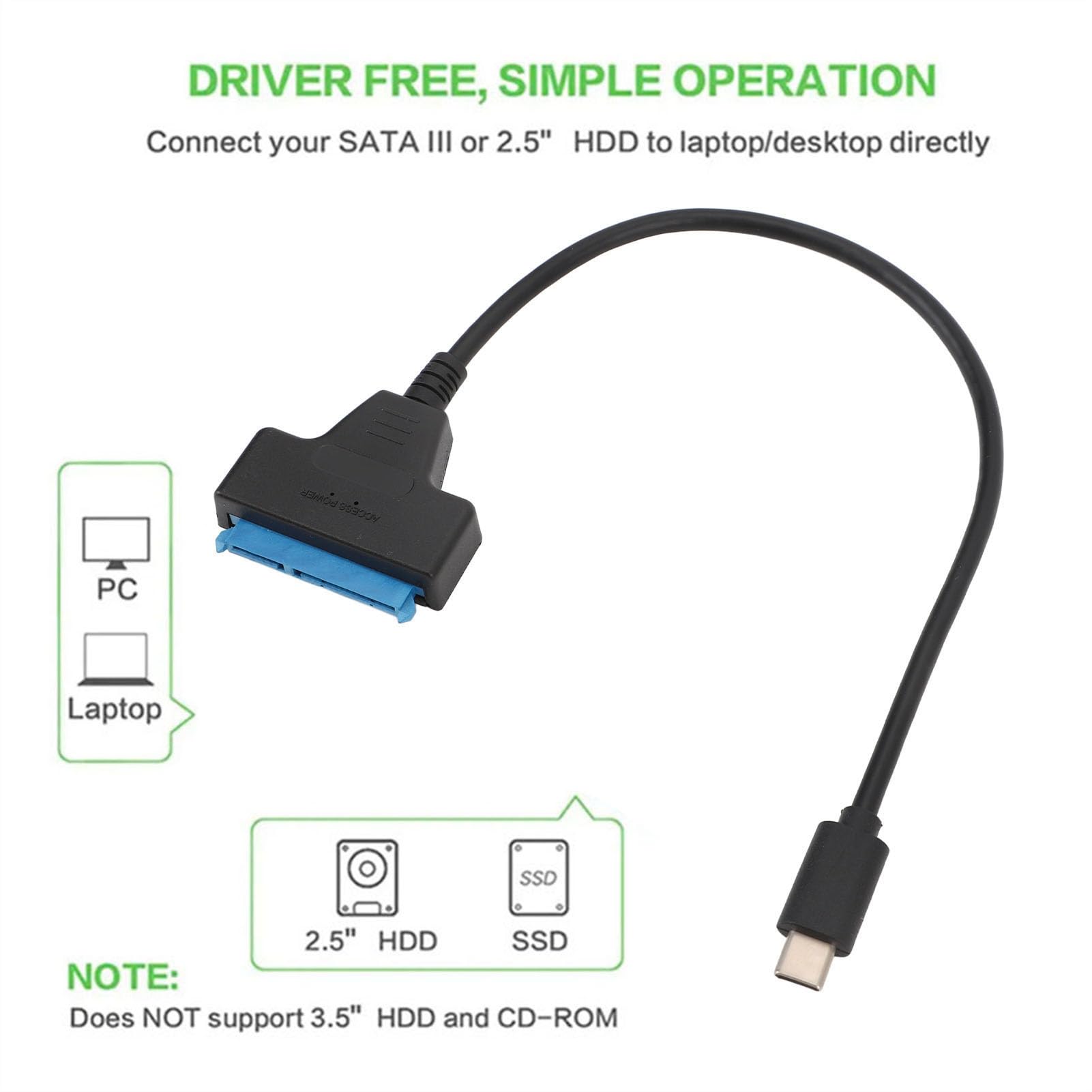 Adapter SATA na USB C do 2,5 cala SSD/HDD, typ C na SATA adapter kablowy konwerter obsługuje UASP 6 Gbps kabel do konwertera dysków twardych do komputerów typu / urządzeń mobilnych/stołowych