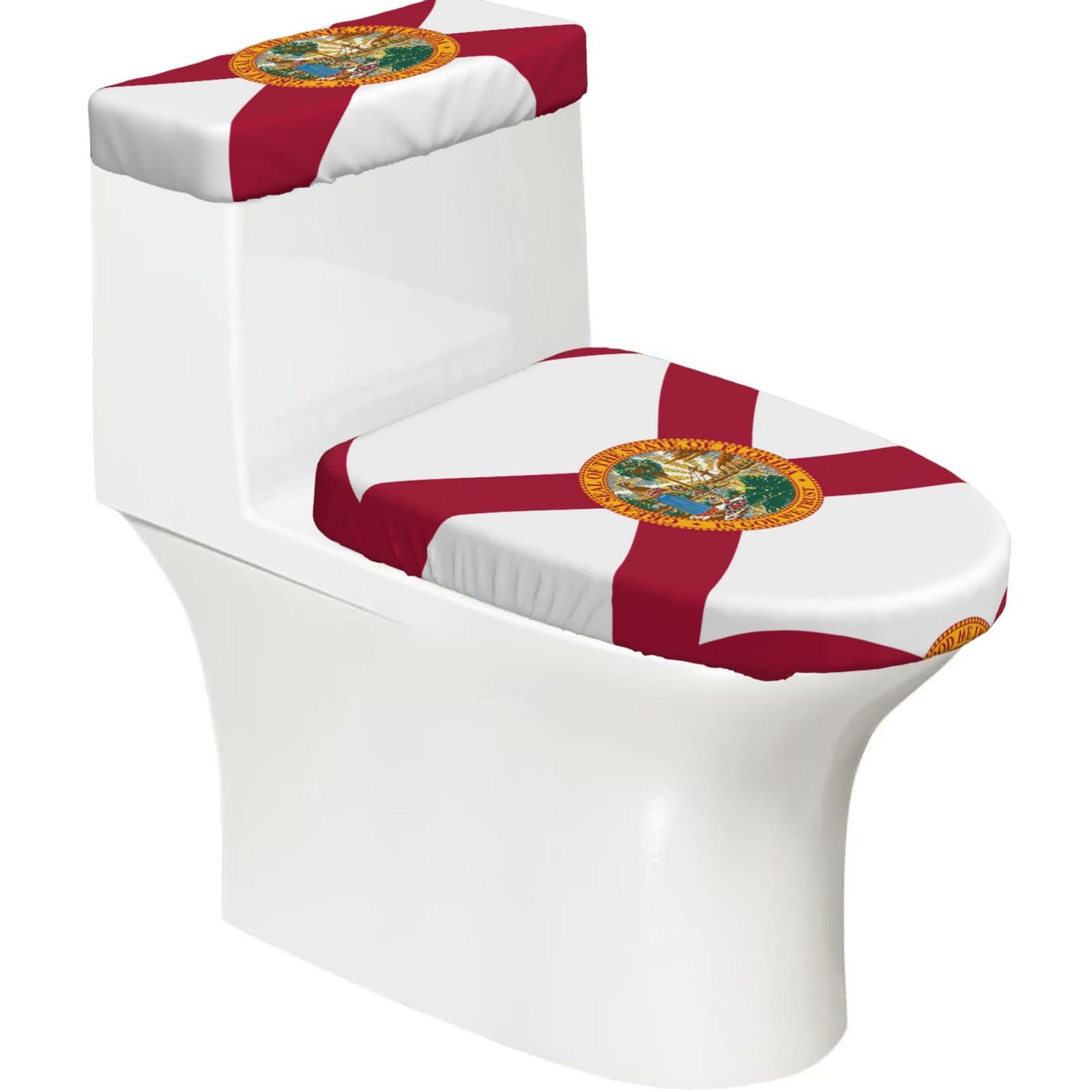 Flag Of Florida Print Bathroom Decor Toilet Lid Cover And Tank Covers, Restroom Accessories Fits Most Round
