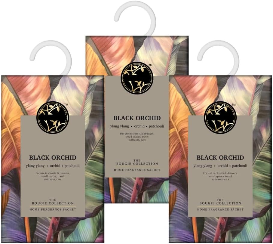 Soul & Scents Black Orchid Fragrance Sachet | Patchouli's Earthy Richness and Ylang's Exotic Allure | Versatile Air Freshener for Car, Wardrobe, Kitchen, and Travel Bag | Pack of 3-20gm Each