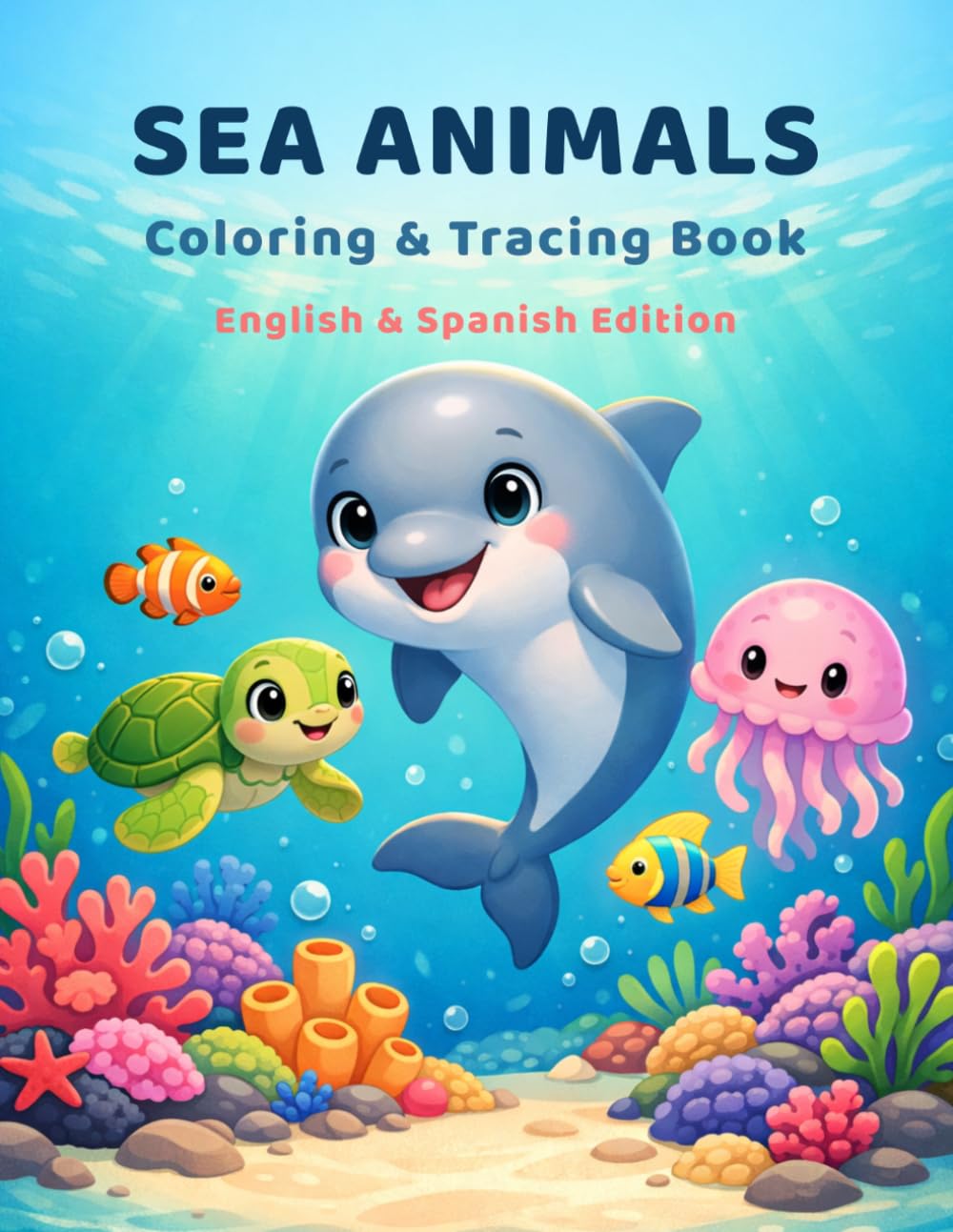 Sea Animals Coloring & Tracing Book: Bilingual English & Spanish Activity Book for Kids | Learn to Write, Trace and Color Ocean Animals