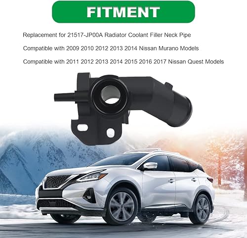 Miniatura 2 de Cuello de relleno de refrigerante para radiador compatible con Nissan Murano Quest 2009-2017 Reemplazo para 21517-JP00A, brida de salida de agua del