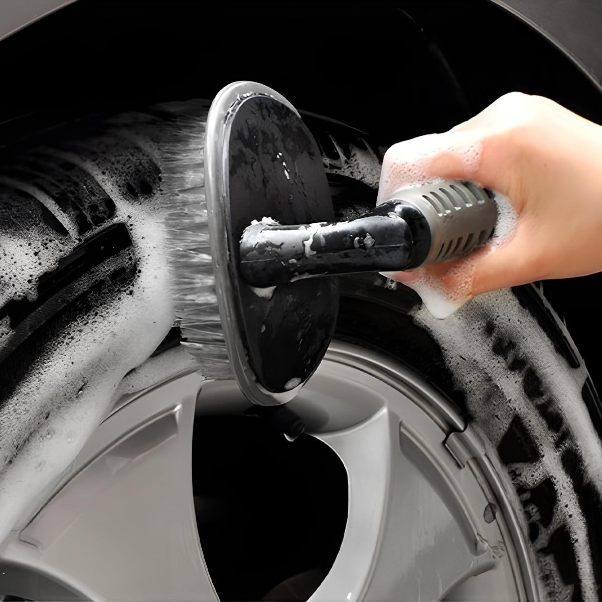 Spazzola Per Cerchi Auto JNNJ - Setole Morbide In Nylon, Manico Ergonomico, Pulizia 360° - Foto 11