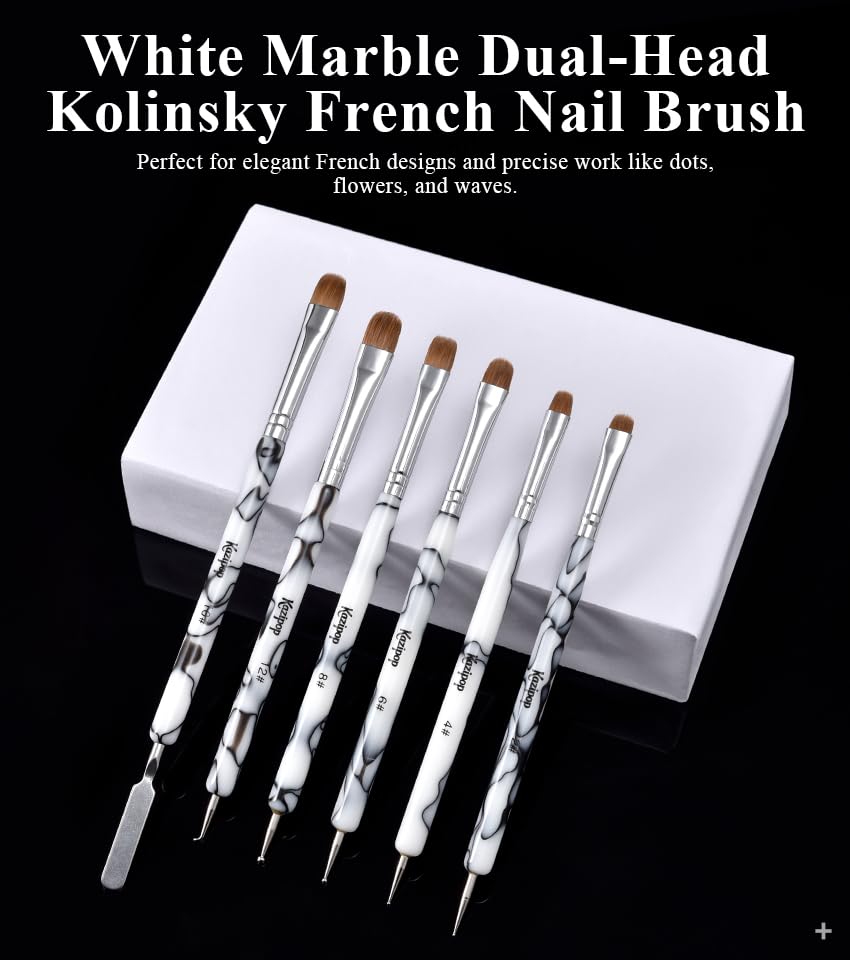 KAZIPOP French Dual-End Nail Brush Kolinsky Sable Professional Gel Acrylic Nail Art Tool for Nail Extensions Dotting Tool 3D Nail Art Manicure Pedicure and Salon at Home (2#) - Image 2