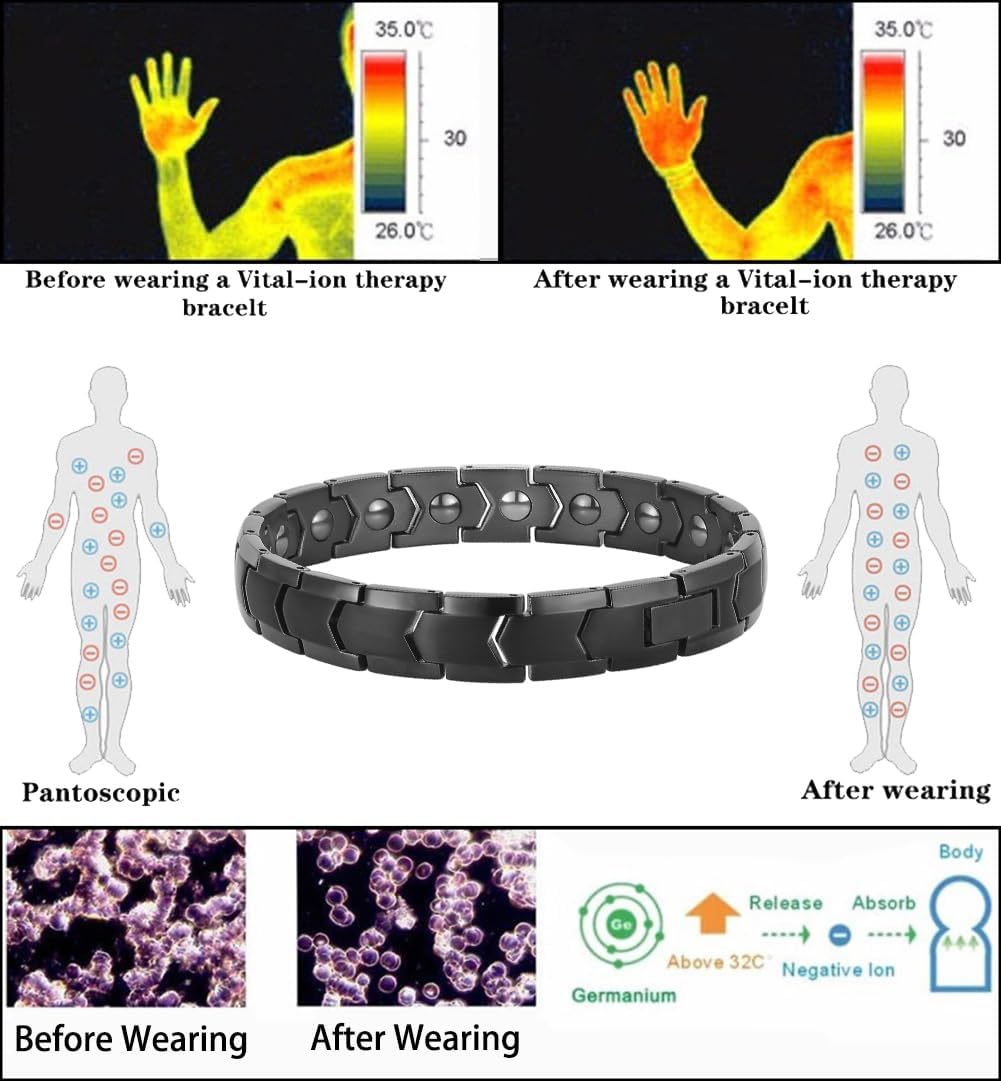 PUJANE Magnetic Hematite Bracelets for Men Women 316L Stainless Steel Power Balance Energy Magnets Stones Bracelet Jewelry Gift with Adjustment Tool - Image 6