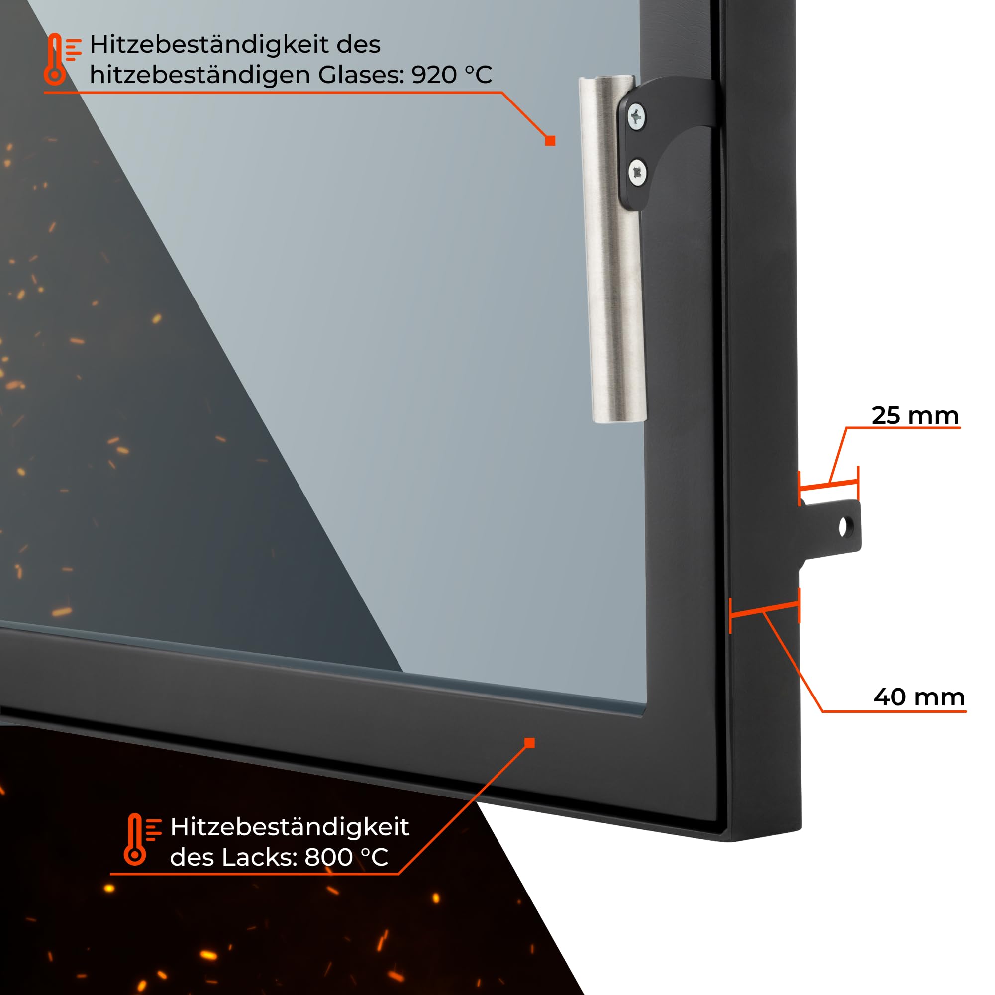 D3 | Slimline Kamintür nach Maß | Schmaler Rahmen | Tür für Kamin, Ofen, Grill und Räucherkammer | Hitzebeständiges Glas | Premium Stahltür mit Edelstahl-Zubehör