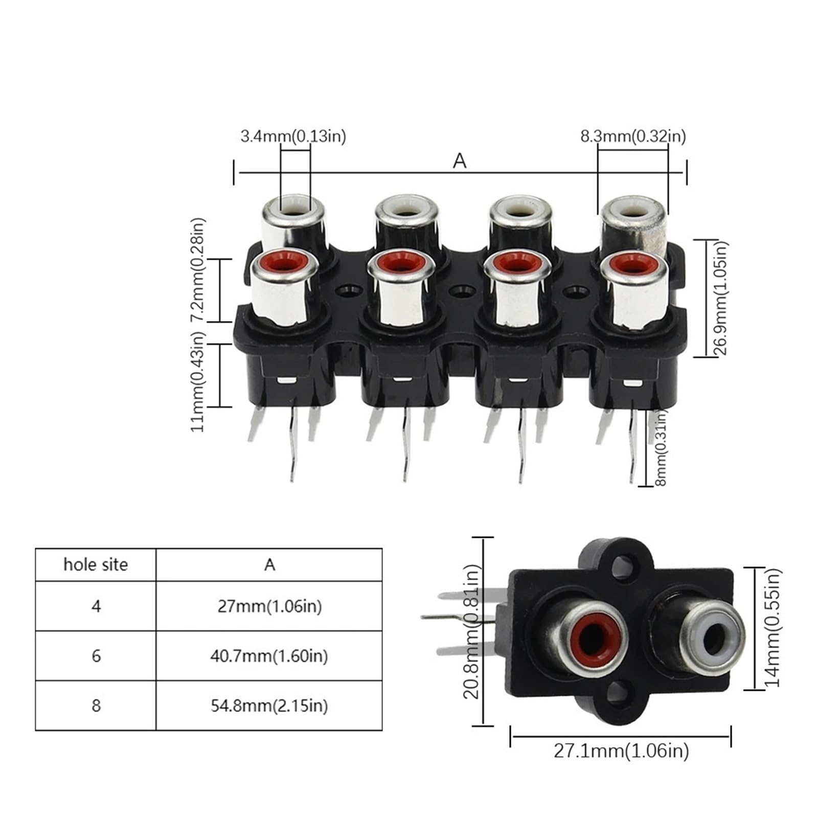 Connecteur Jack Audio stéréo Femelle 2/4/6/8 Trous, entrée Audio AV, connecteur d'interface d'amplificateur, Connexion de Signal, 10 pièces(8 Holes)