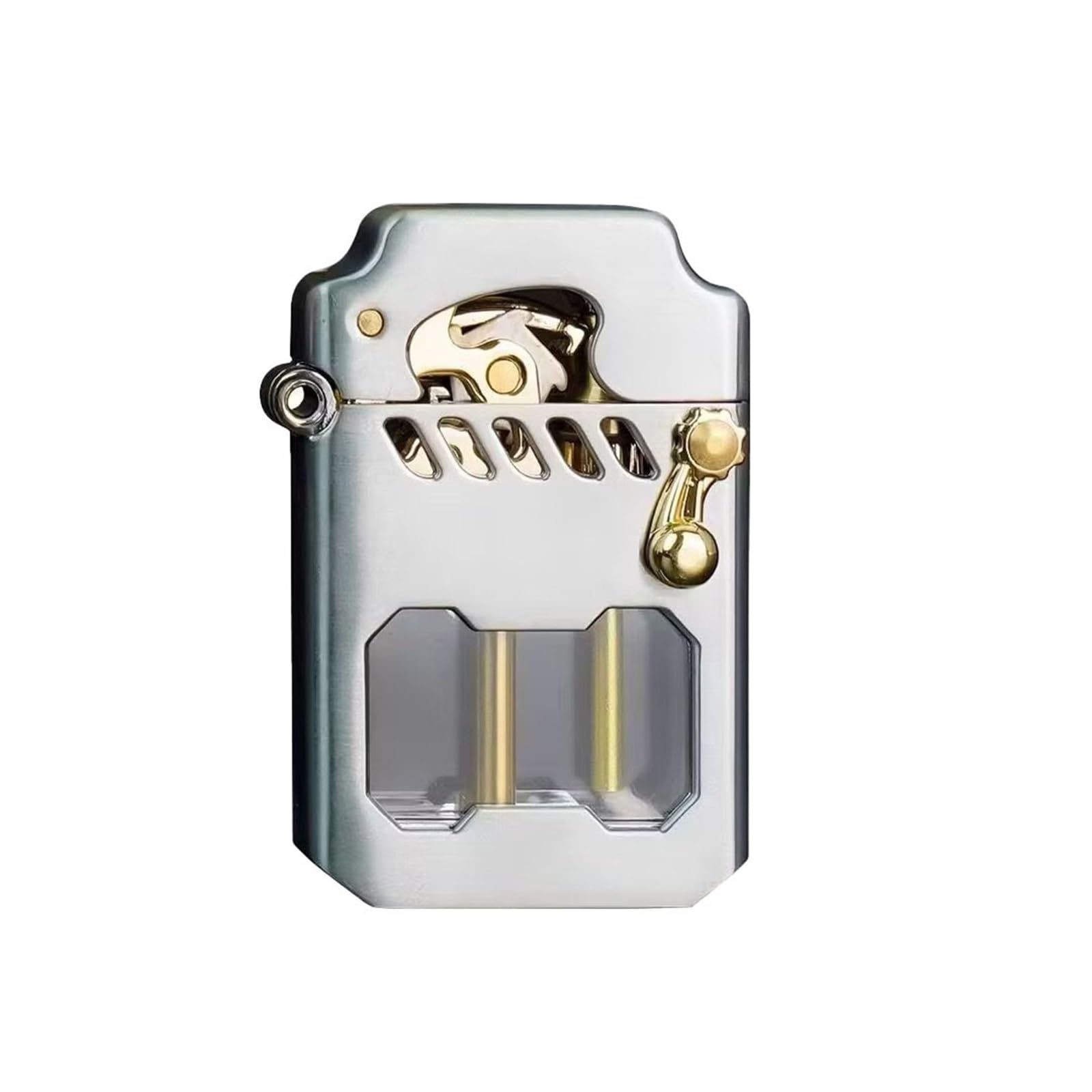 Encendedor de queroseno retro y cortavientos con tanque visible de metal