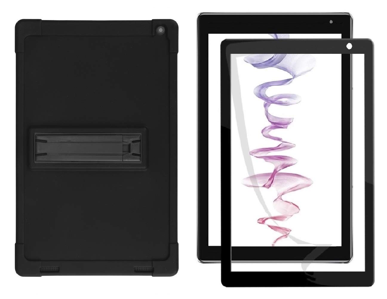 Screen Protector and Case for ONN 8 inch Tablet 100011885, [Kickstand] [Case for Kids] Shockproof Silicone Case Protective Bracket Stand Cover Case for ONN 8 inch Tablet 100011885 (Black + Glass)