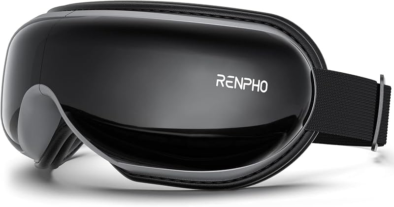 RENPHO Eyeris 1 Masajeador de ojos con calor, HSA elegible para FSA, máscara de ojos calentada para tensión de la cabeza, fatiga ocular y fatiga de la pantalla, regalos de cumpleaños para hombres y mujeres | Masaje por vibración para tensión de la cabeza, fatiga ocular, ojos secos y ojeras, HSA elegible para FSA, negro