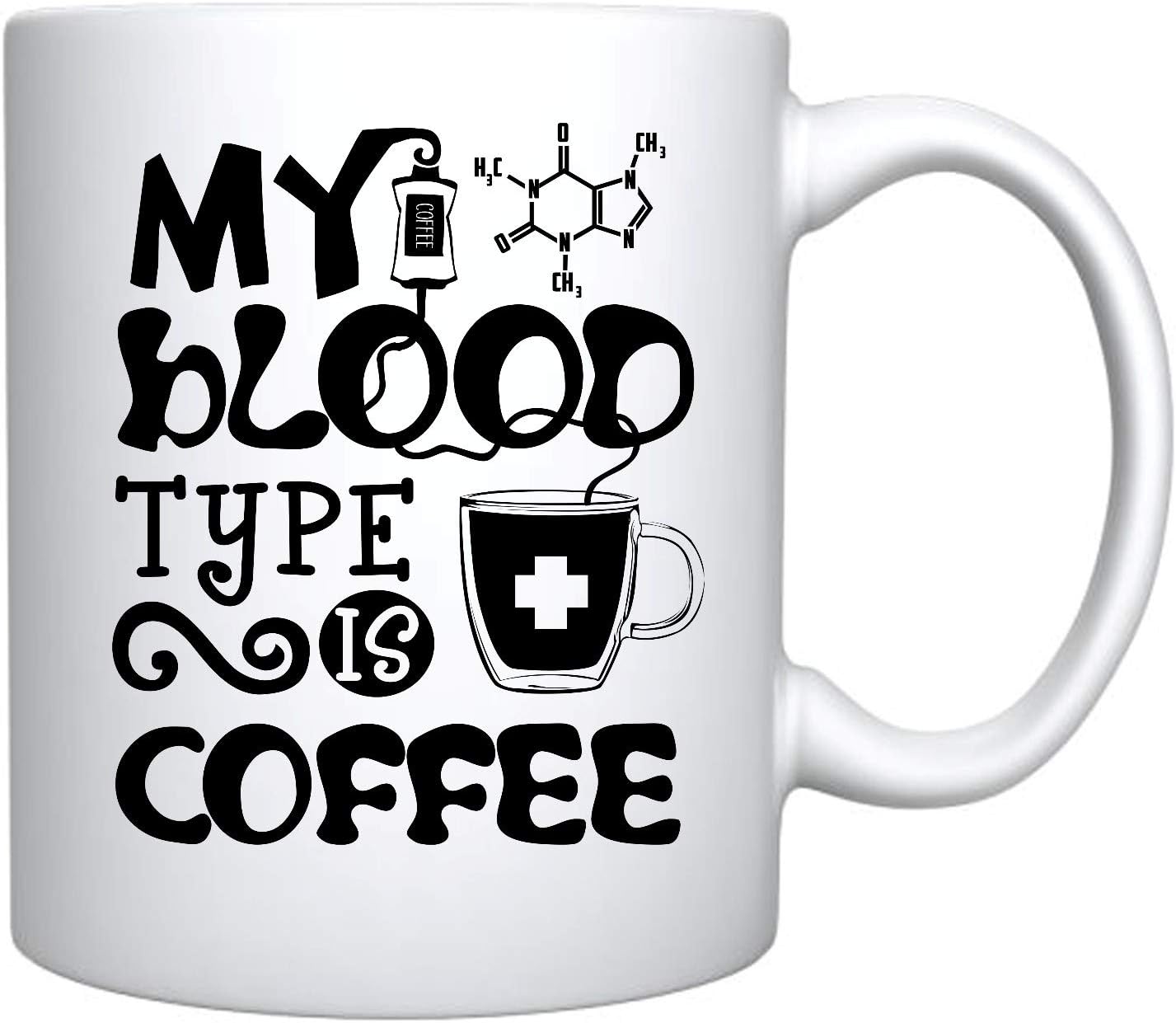 Veracco My Blood Type is Coffee Ceramic Coffee Mug Funny Birthday Gift For Coffee Lover Coworker Bestfriend Mom Dad Sister (Ceramic Mug) - Image 2