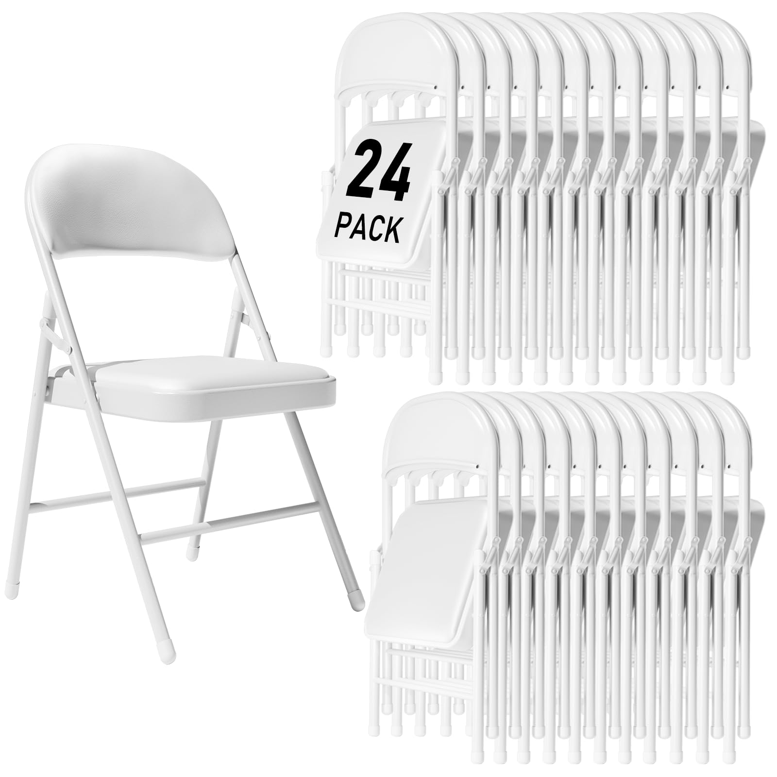 susici 24 Pack White Folding Chairs with Padded Cushion and Back for Outside Portable Stackable Commercial Foldable Chairs with Steel Frame for Events