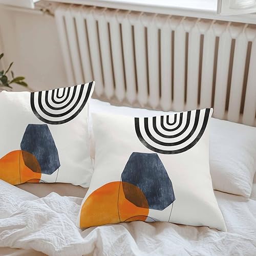 Miniatura 3 de Juego de 2 fundas de almohada decorativas impermeables y decorativas de lino de algodón y lino con diseño de terracota de mediados de siglo, diseño