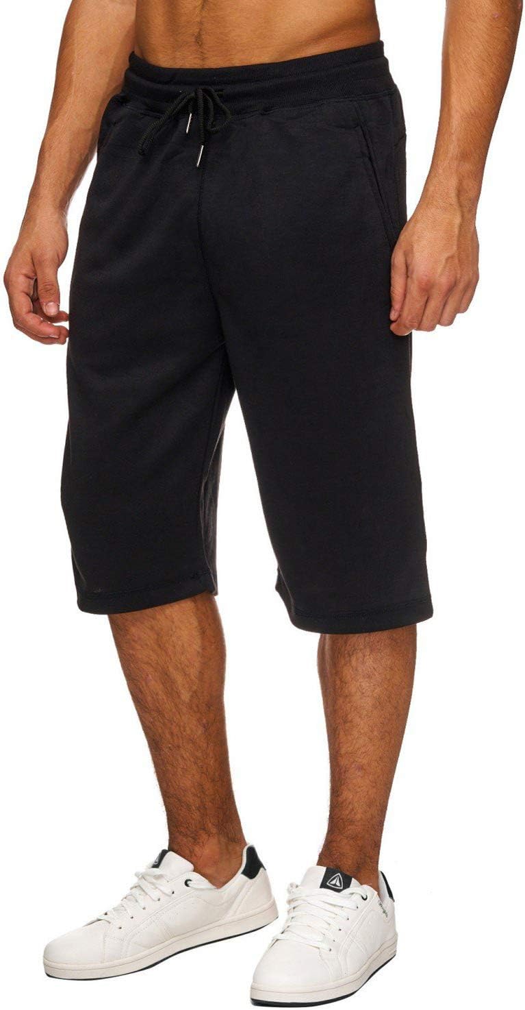 Hidyliu Mens Elastic Waist Drawstring Workout Gym Joggers 3/4 Shorts Summer Casual Sweat Short Pants with Pockets