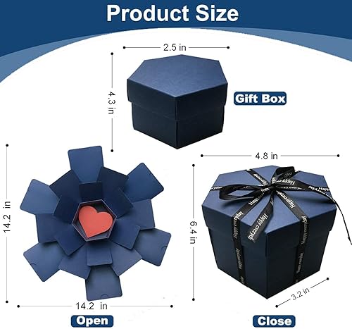 Miniatura 2 de Wanateber Caja de explosión, caja de regalo de explosión con 6 caras, parte principal, caja de fotos hecha a mano, para regalo de cumpleaños,