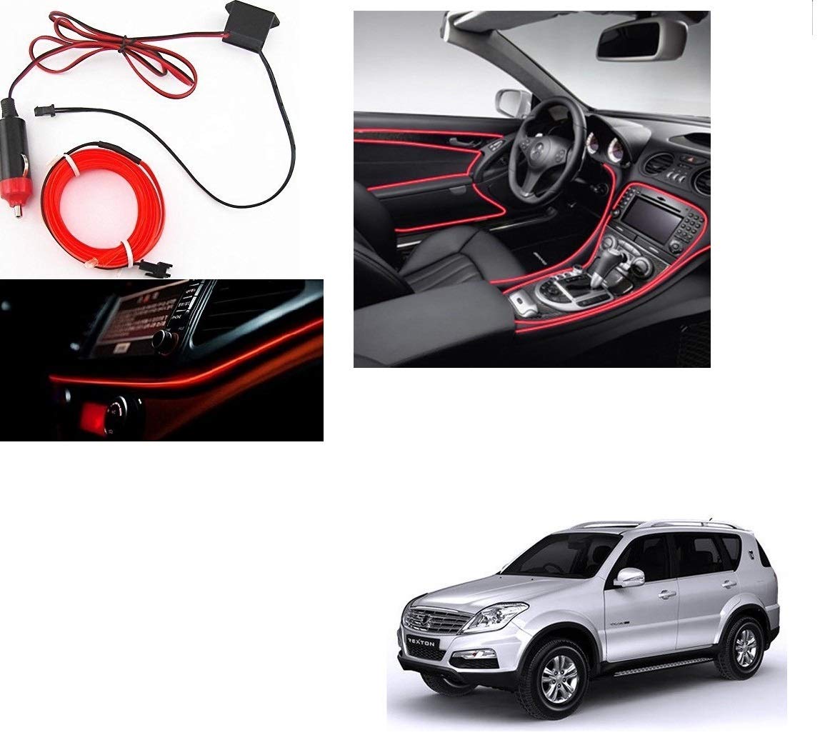 Kozdiko Red Color 12V 5Mtrs Roll Cold Light Car Socket Strip Neon Lamp Mood Creator Decor InteriorLighting for Mahindra Rexton