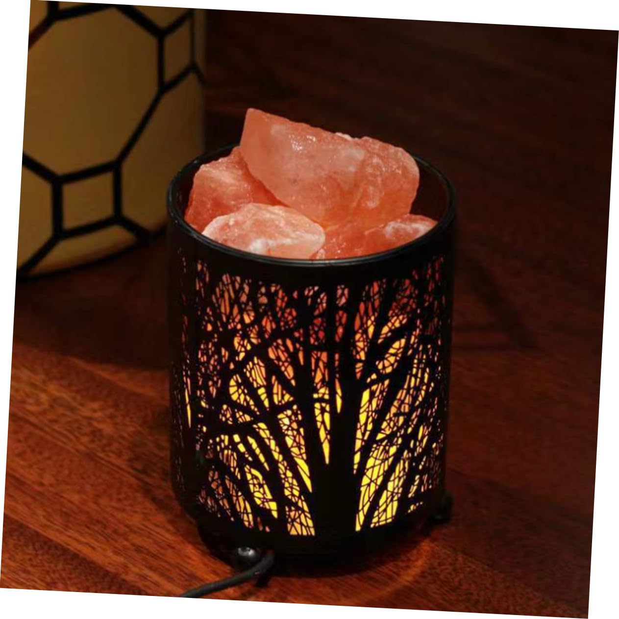 Lampe de Chevet en Sel, Lumière Décorative Cylindrique Noire avec Ampoules