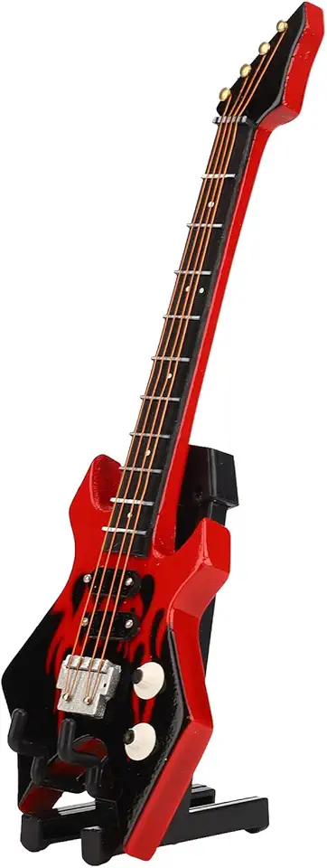 Mini Baixo, Modelo de Instrumento Artesanal de Madeira Premium para Decoração de Casa, Modelo Decorativo de Tamanho Pequeno Com Suporte e Caixa de Armazenamento (Reddish Black)