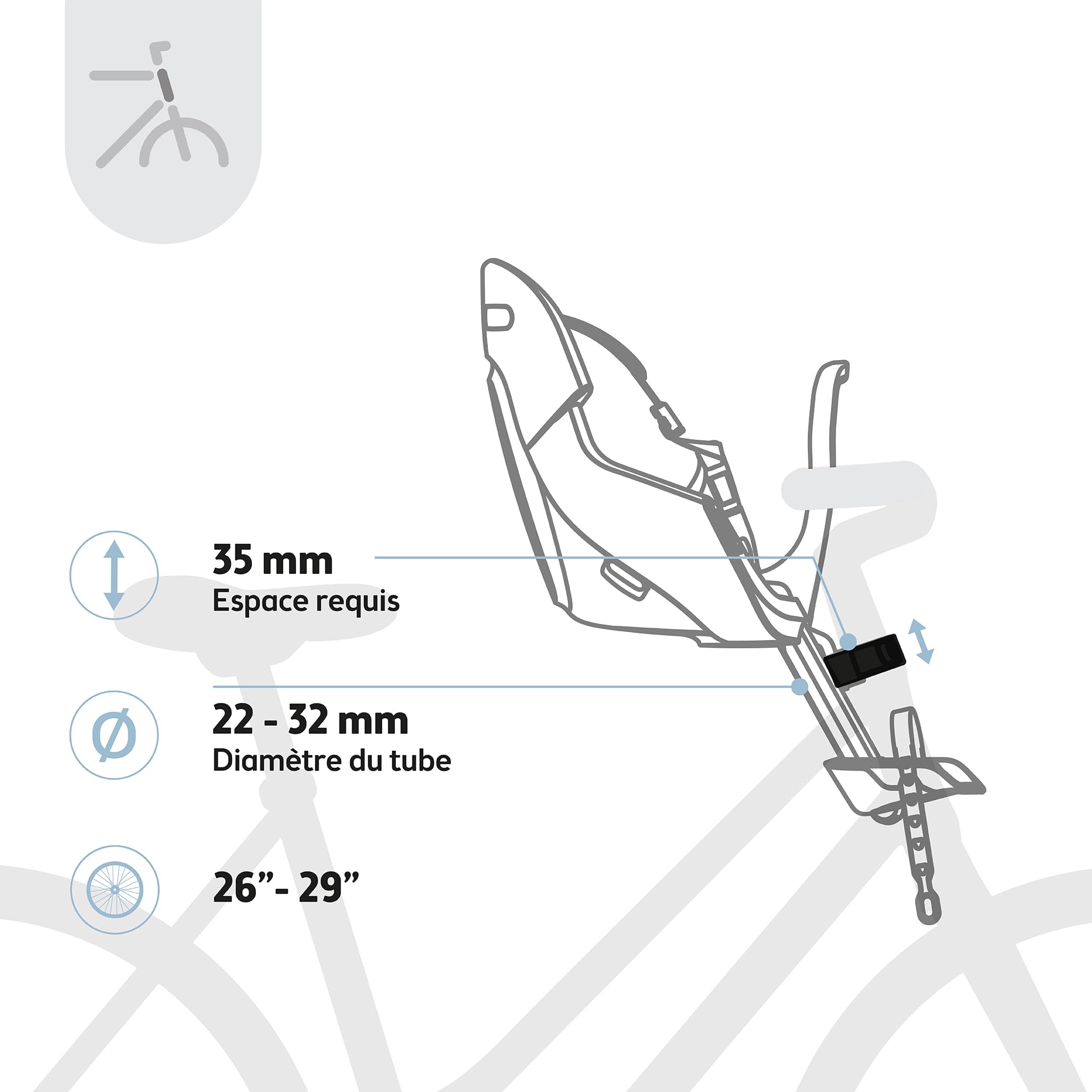 Siège Jeune Enfant Vélo Frontale Bobike Evolve Mini Sécurisé avec Design Enveloppant, Fixation au Tube de Direction et Confort Optimal