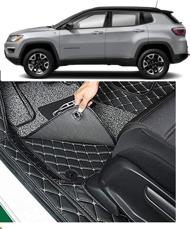 Image of Minansh Foot Mats /Floor Mats Compatible with Suzuki Ertiga 2017-2021 7D Luxury Leather Washable Car Floor Mat- (Black with Beige)(for 2 Rows)