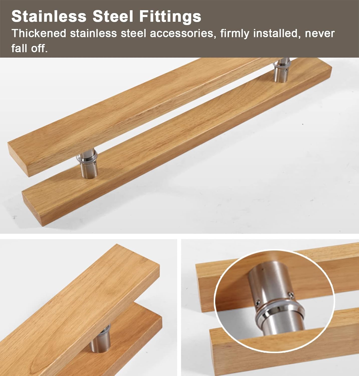 Natural H Shape Door Handle,Wooden Entryway Barn Handle with Fitting,Rectangular Glass Bathroom Push Pull Handle Set,for Sauna Room (Size :40cm (16"))