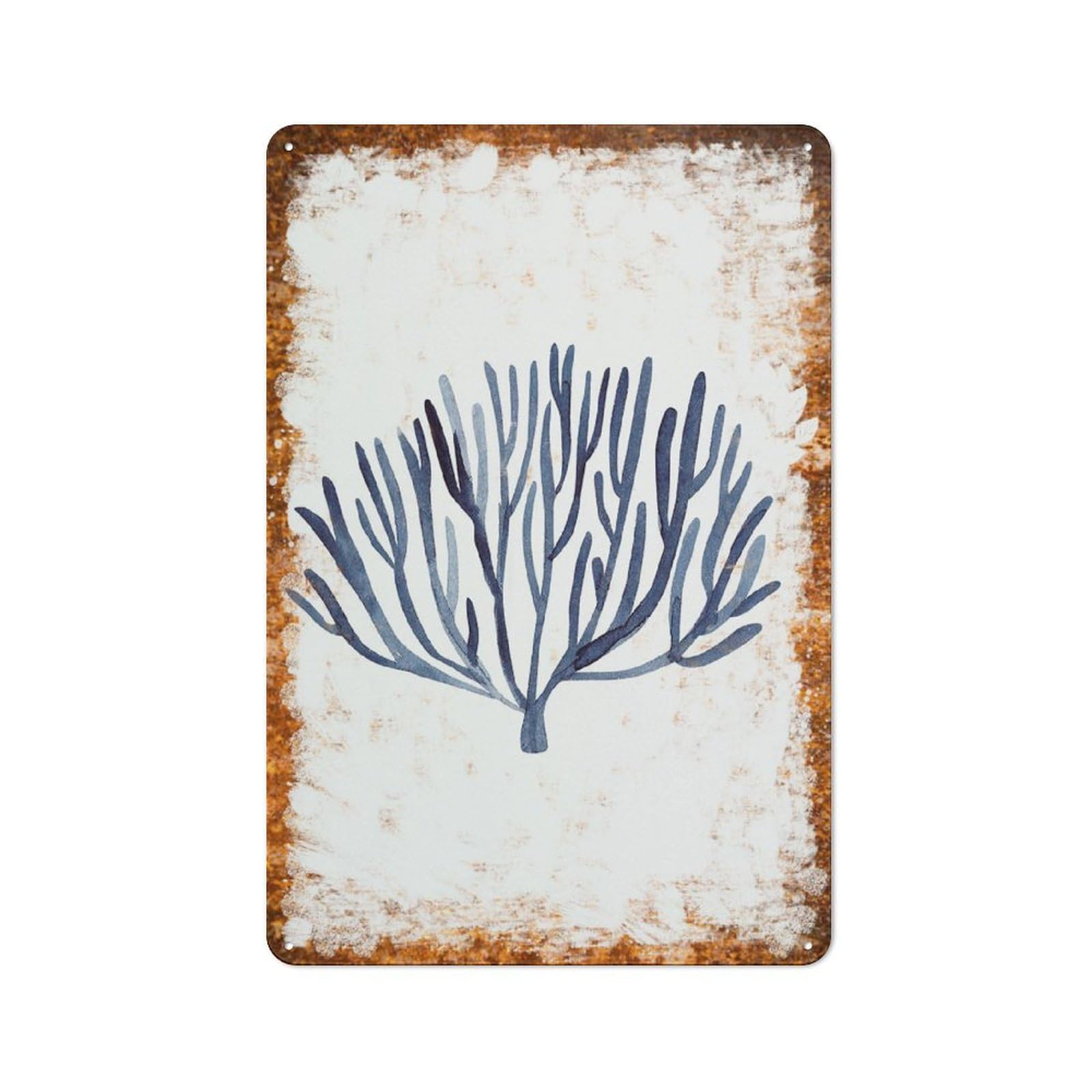 peiyeety Metal Tin Sign Retro Distressed Vintage Rustic Metal Blue Coral Sketch Watercolor Print Wall Art Decor for Home Kitchen Bedroom Bathroom Farmhouse Living Room Office Apartment 8x12 Inch