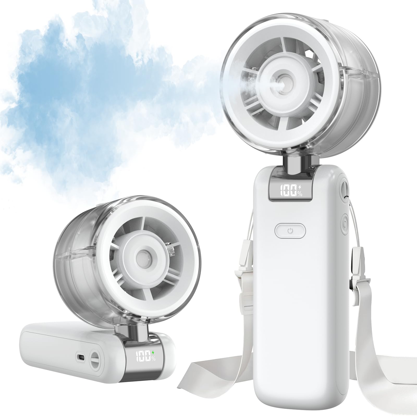 Fitgbey Handheld Fan, Portable Handheld Turbo Fan 5 Speeds with LED Display, USB-C Rechargeable Mini Fan for Travel, Cruise, Outdoor Camp, Summer Essentials Gifts (White)
