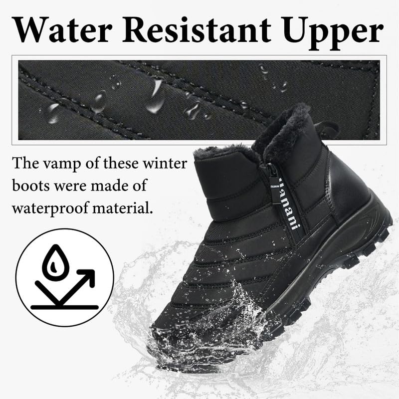 Hanani Mens Winter Snow Boots Fur Lined Warm Ankle Boots Zipper Closure Waterproof Outdoor Boots Men's Lightweight Comfortable Shoes3