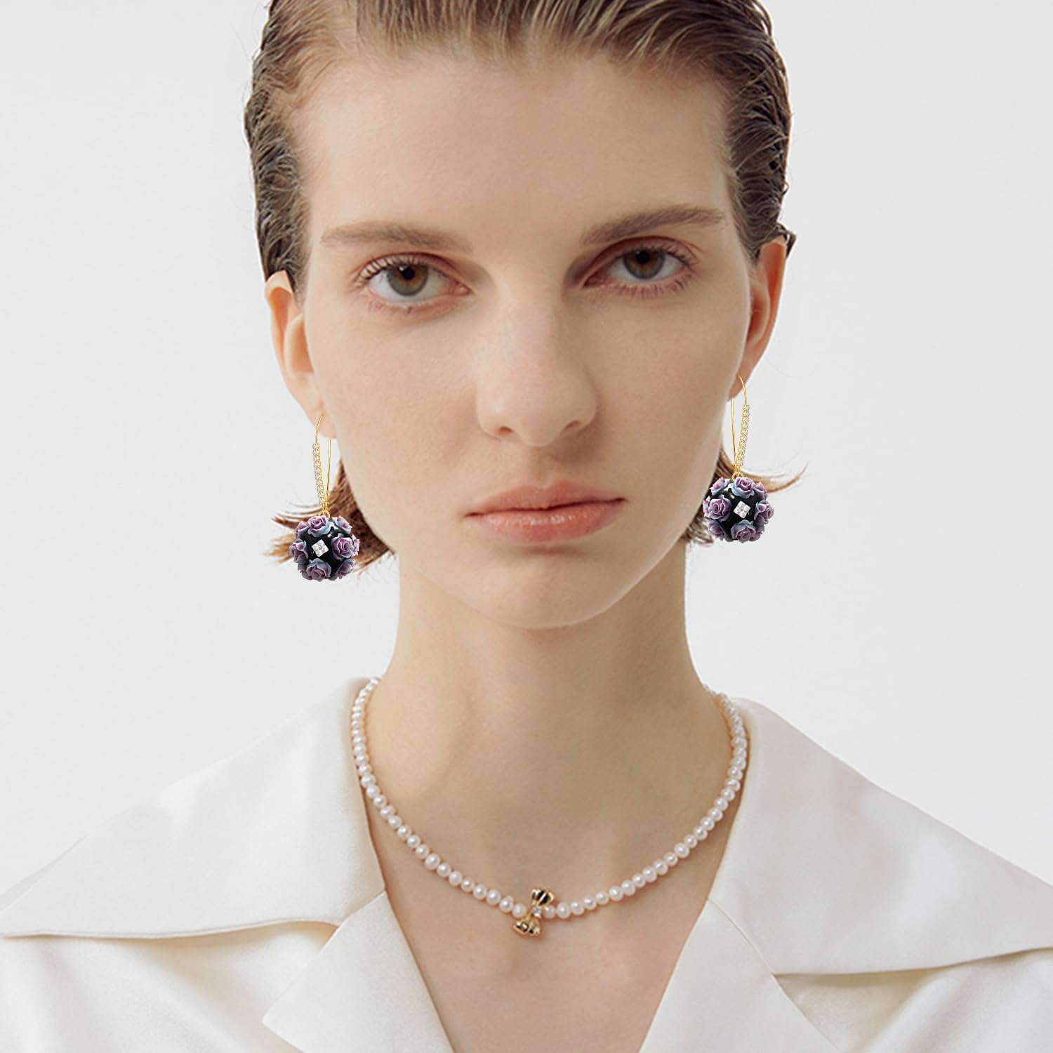 Bohemian Handmade Sparkly Crystal Flower Ball Dangle Drop Earrings Rhinestone Floral Leverback Earrings For Women - Image 4